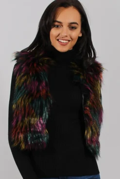 Rebellious Fashion Multicolored Faux Fur Cropped Gilet - Naeva