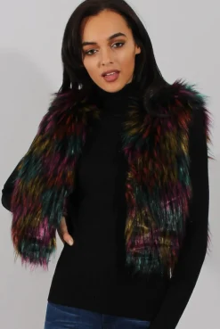 Rebellious Fashion Multicolored Faux Fur Cropped Gilet - Naeva