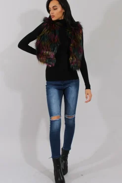 Rebellious Fashion Multicolored Faux Fur Cropped Gilet - Naeva