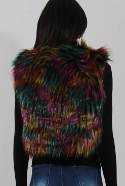 Rebellious Fashion Multicolored Faux Fur Cropped Gilet - Naeva