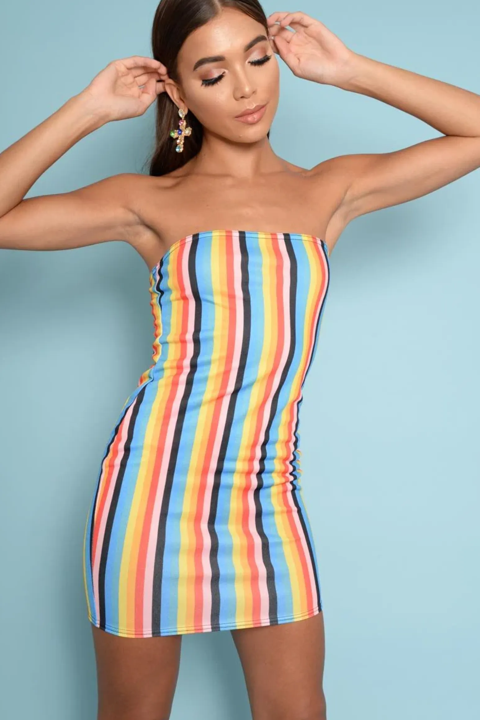 Rebellious Fashion Multi Colour Bandeau Bodycon Mini Dress - Charlye