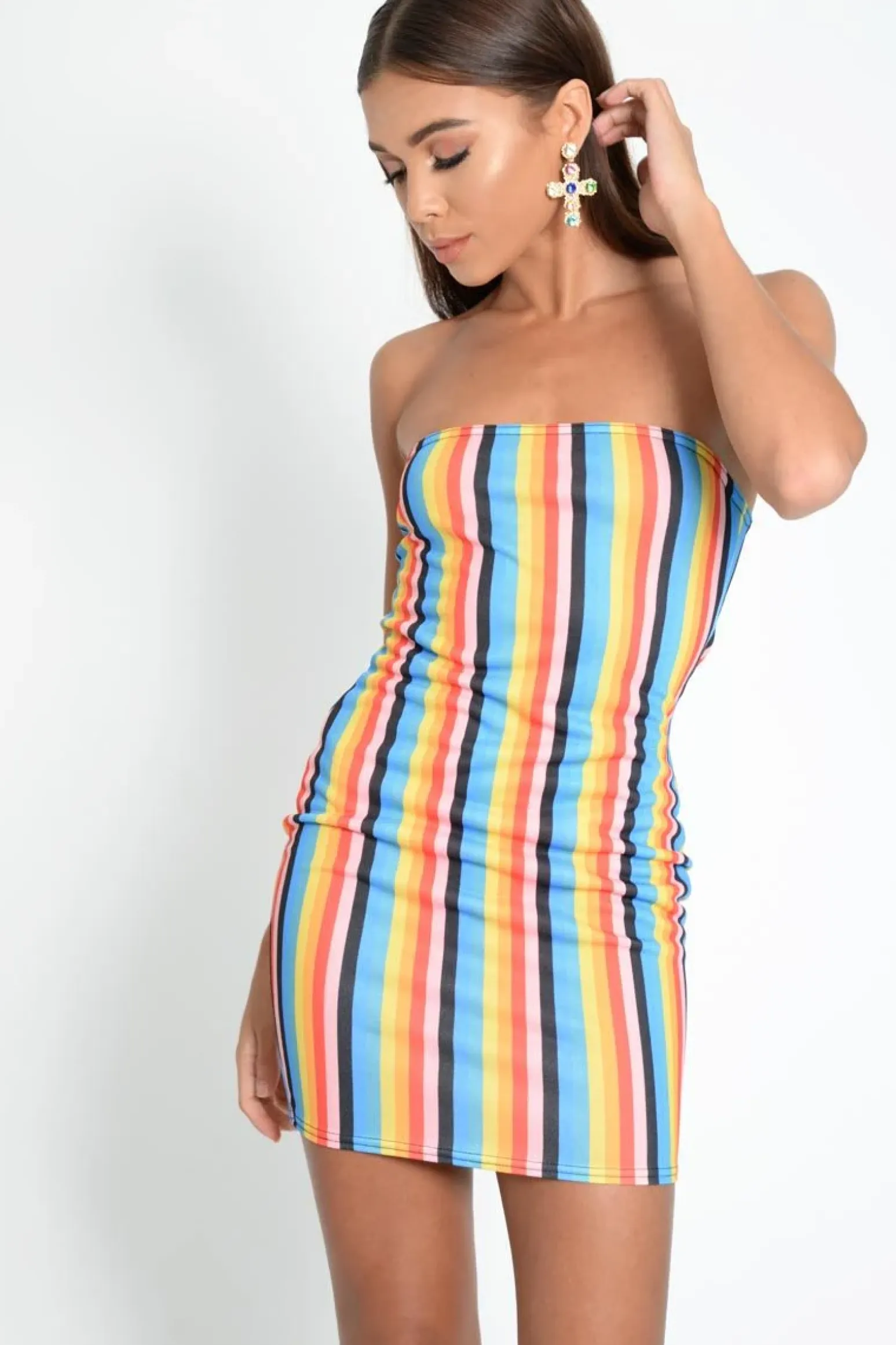 Rebellious Fashion Multi Colour Bandeau Bodycon Mini Dress - Charlye