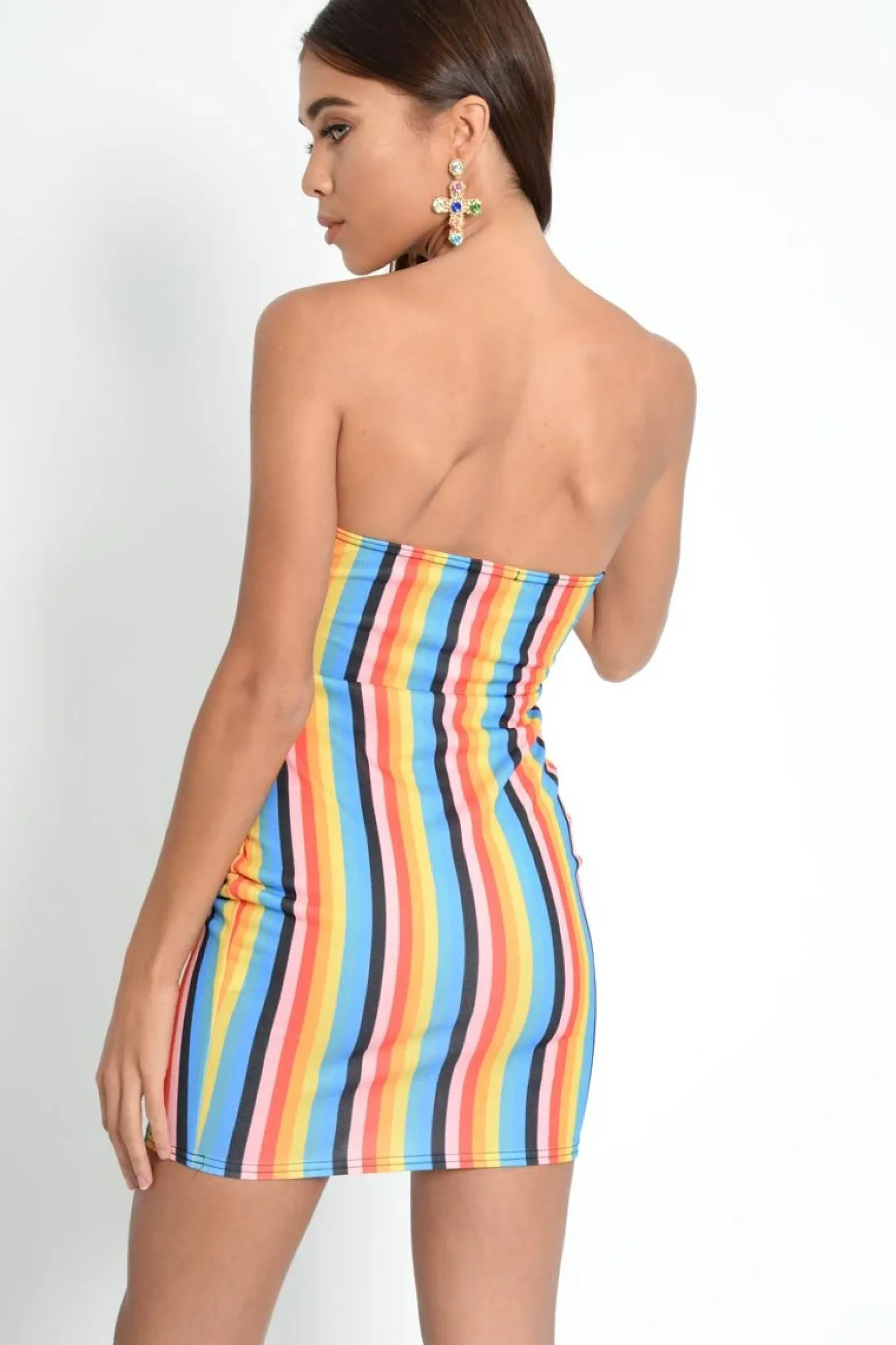 Rebellious Fashion Multi Colour Bandeau Bodycon Mini Dress - Charlye