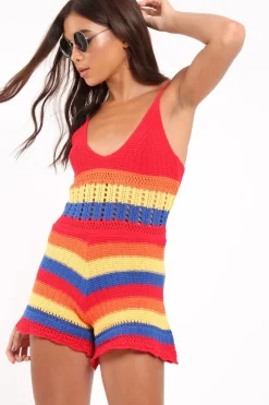 Rebellious Fashion Multi Coloured Crochet Playsuit - Aayah