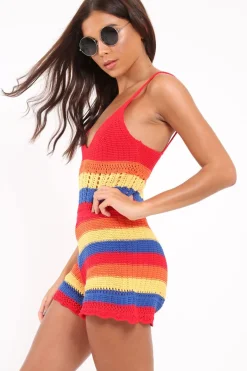 Rebellious Fashion Multi Coloured Crochet Playsuit - Aayah
