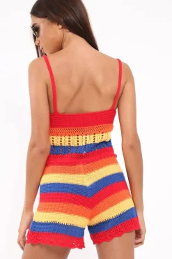 Rebellious Fashion Multi Coloured Crochet Playsuit - Aayah