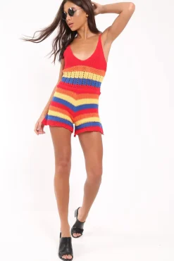 Rebellious Fashion Multi Coloured Crochet Playsuit - Aayah