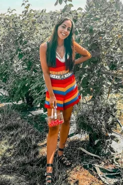 Rebellious Fashion Multi Coloured Crochet Playsuit - Aayah