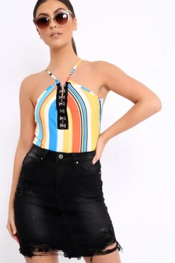 Rebellious Fashion Multi Coloured Hook and Eye Closure Bodysuit - Aania