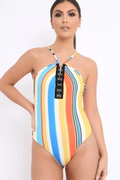 Rebellious Fashion Multi Coloured Hook and Eye Closure Bodysuit - Aania