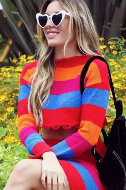 Rebellious Fashion Multi Coloured Knitted Cropped Jumper And Skirt Co-Ord - Lahna