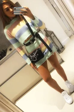 Rebellious Fashion Multi Coloured Pastel Knitted Cropped Jumper And Skirt Co-Ord - Lahna