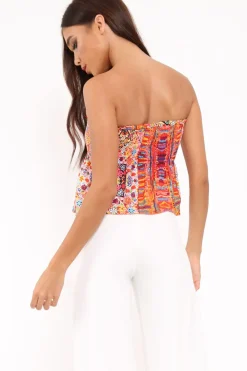 Rebellious Fashion Multi Coloured Patterned Ruched Peplum Crop Top - Idiana
