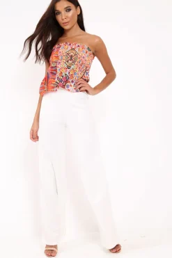 Rebellious Fashion Multi Coloured Patterned Ruched Peplum Crop Top - Idiana