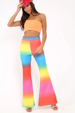 Rebellious Fashion Multi Coloured Rainbow Flared Trousers - Chessa