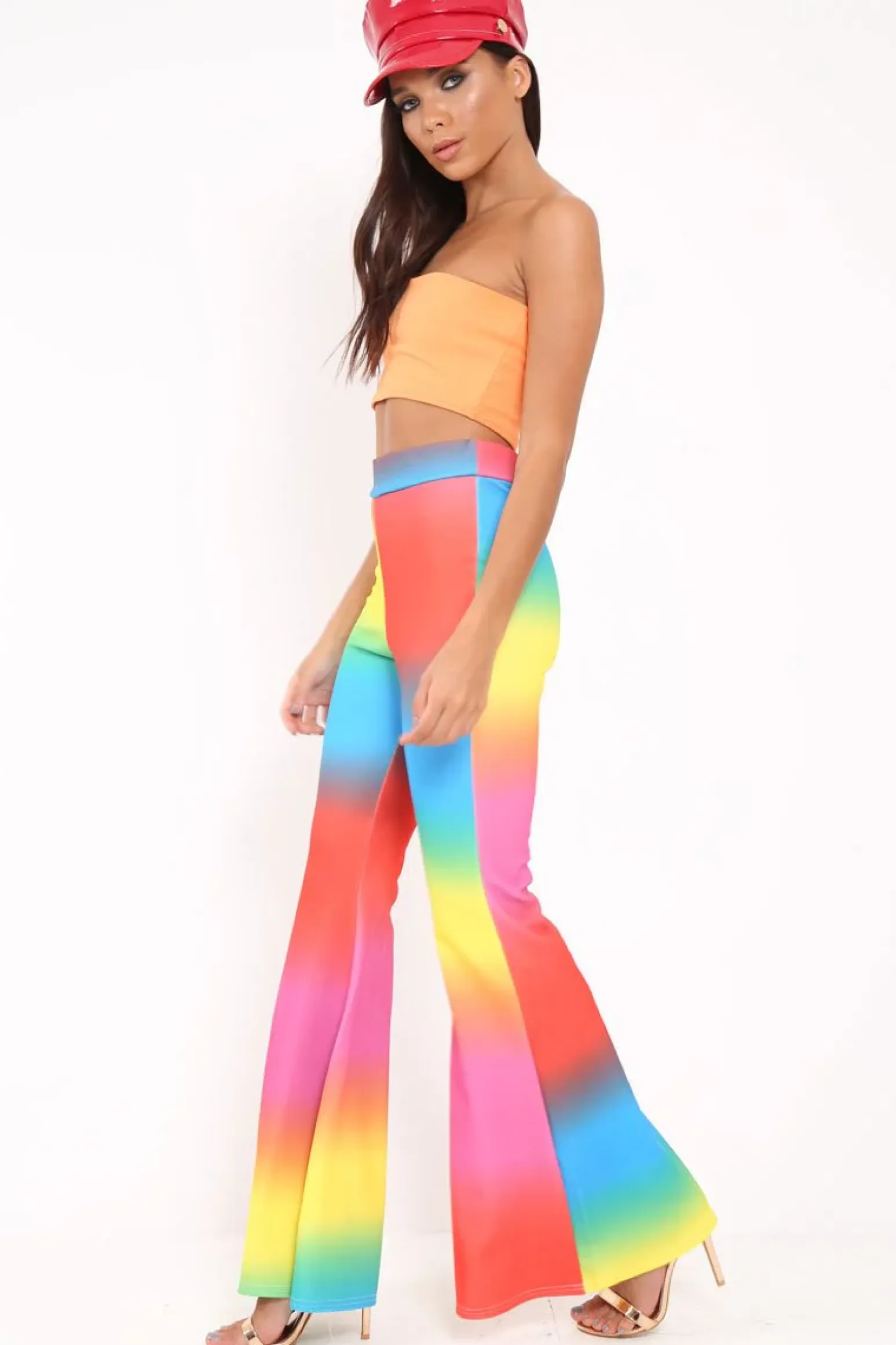 Rebellious Fashion Multi Coloured Rainbow Flared Trousers - Chessa