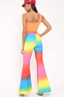 Rebellious Fashion Multi Coloured Rainbow Flared Trousers - Chessa