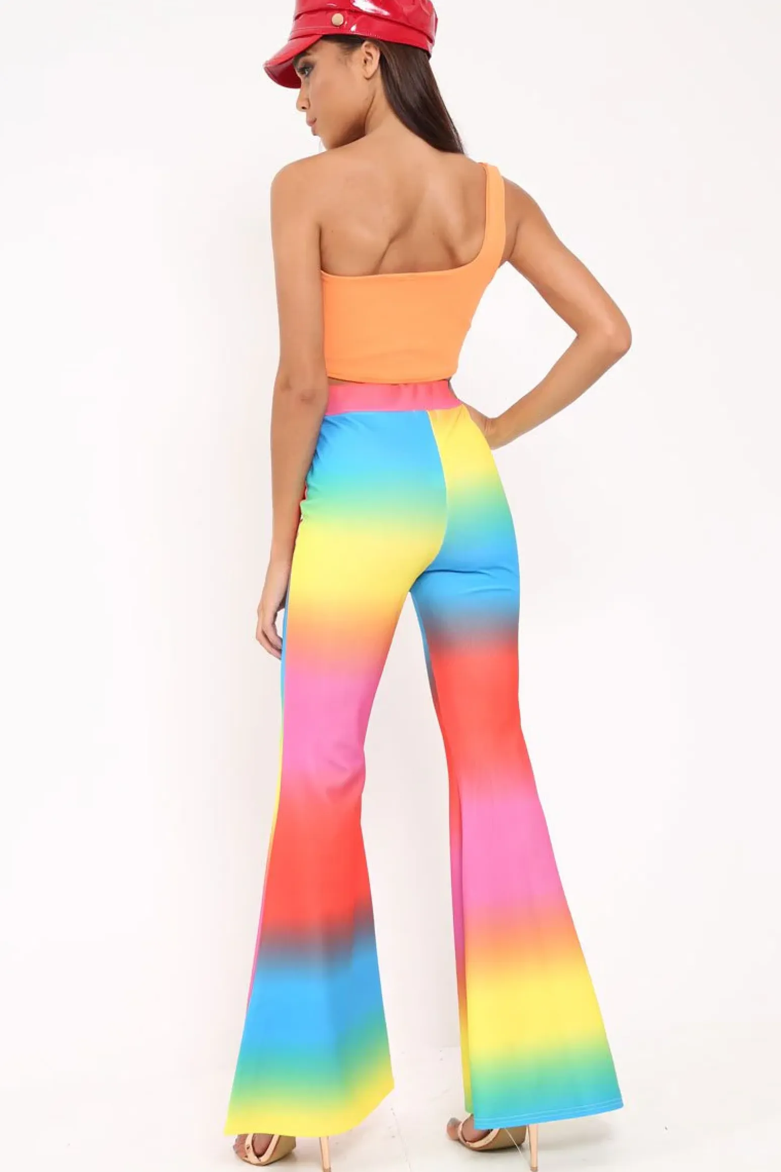 Rebellious Fashion Multi Coloured Rainbow Flared Trousers - Chessa