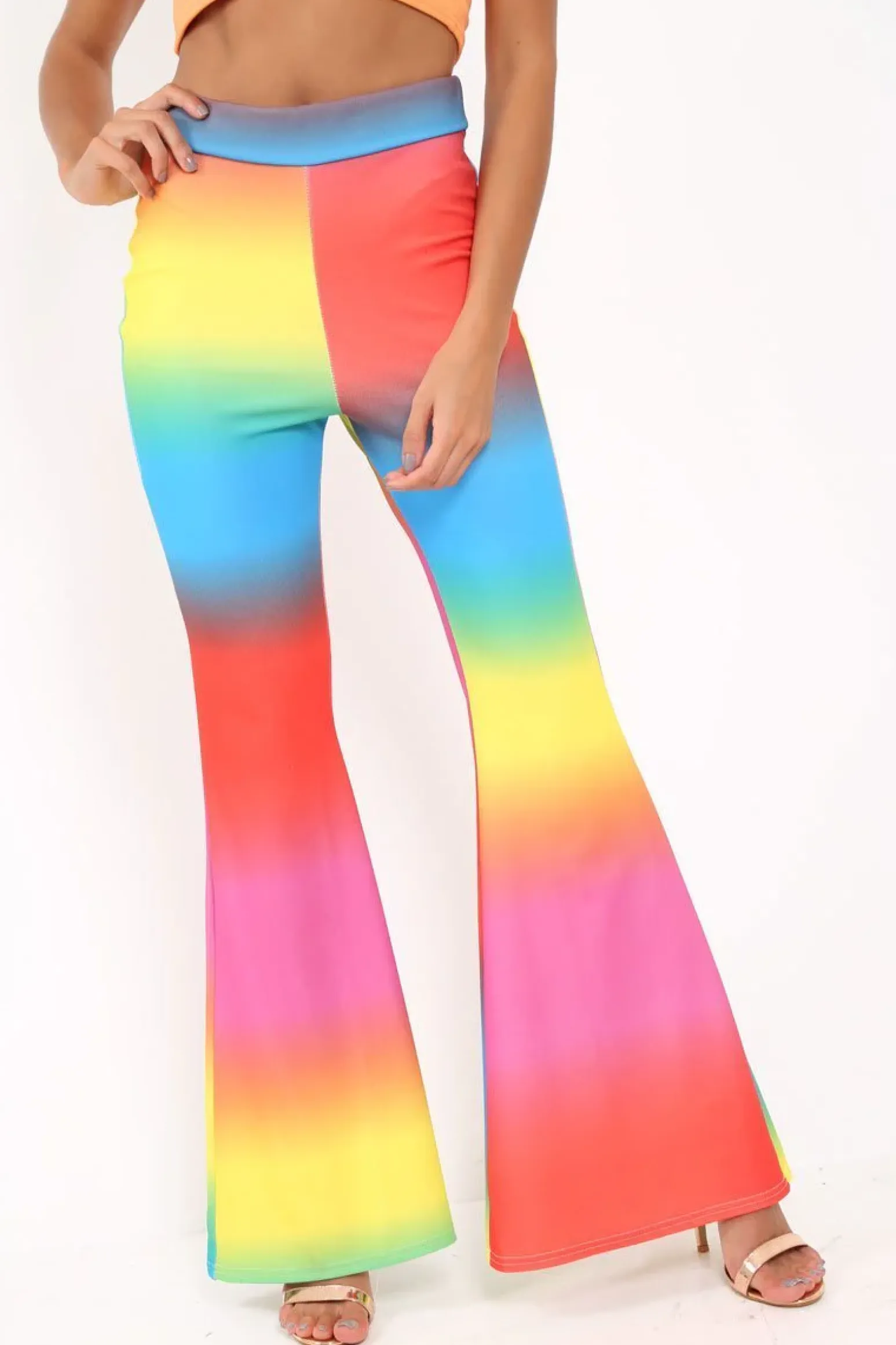 Rebellious Fashion Multi Coloured Rainbow Flared Trousers - Chessa