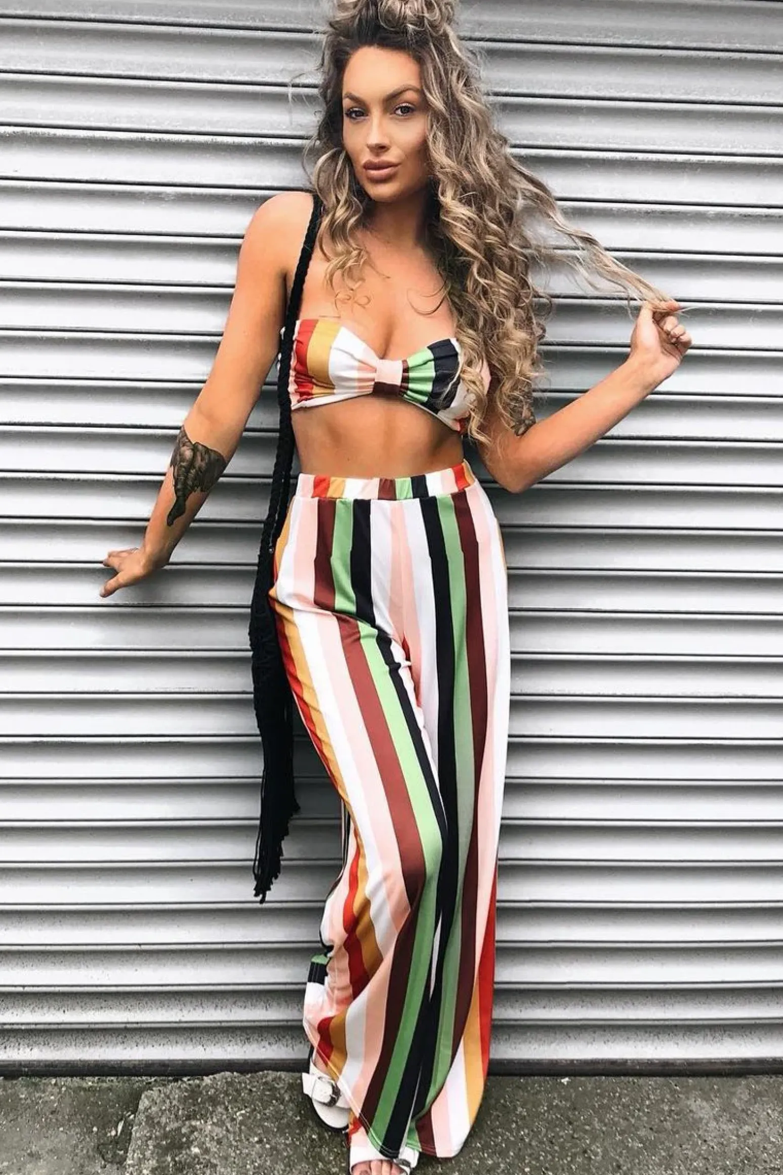 Rebellious Fashion Multi Coloured Stripe Co-Ord Set - Haddy
