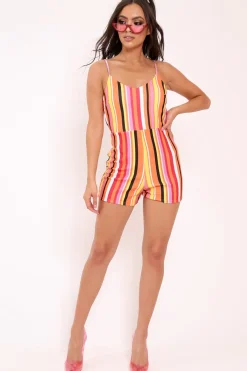 Rebellious Fashion Multicoloured Stripe Tie Back Playsuit - Islarose