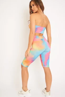 Rebellious Fashion Multi Coloured Tie Dye Cropped Top and Cycling Shorts Co-ord - Dianna