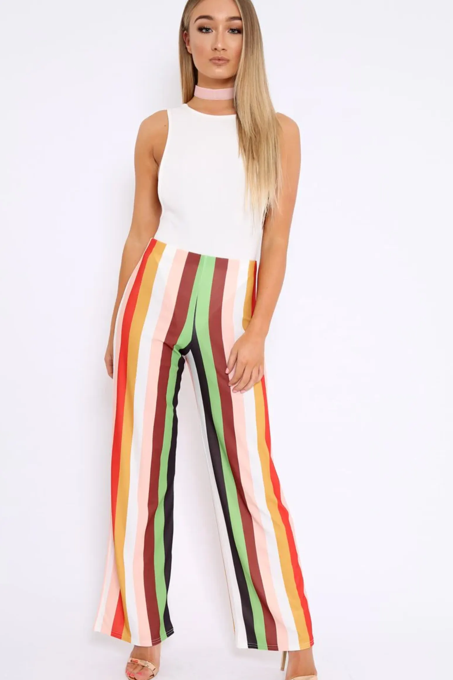 Rebellious Fashion Multicolour Striped Wide Leg Trousers - Torah