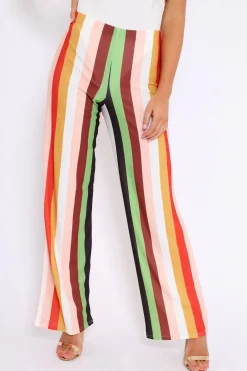 Rebellious Fashion Multicolour Striped Wide Leg Trousers - Torah