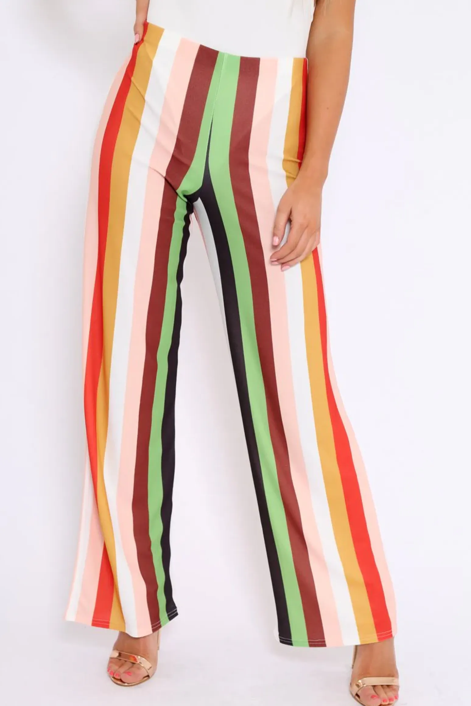 Rebellious Fashion Multicolour Striped Wide Leg Trousers - Torah