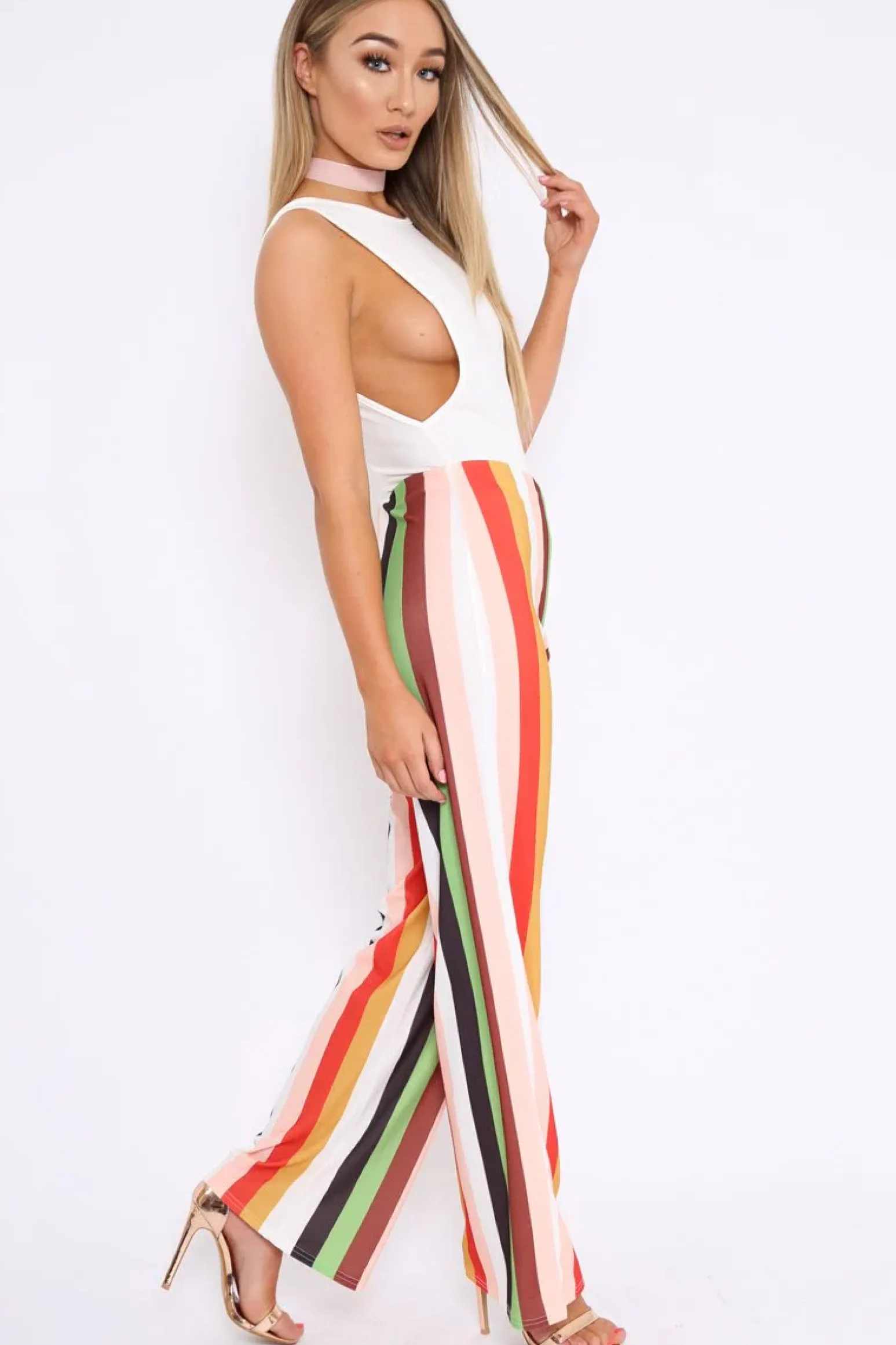 Rebellious Fashion Multicolour Striped Wide Leg Trousers - Torah