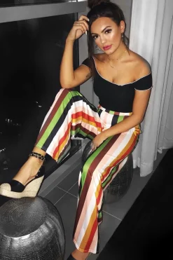 Rebellious Fashion Multicolour Striped Wide Leg Trousers - Torah