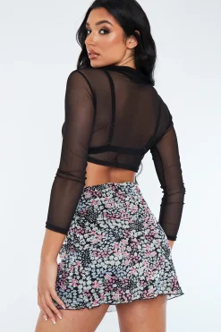 Rebellious Fashion Multi Floral Print Mesh Mini Skirt - Cianna