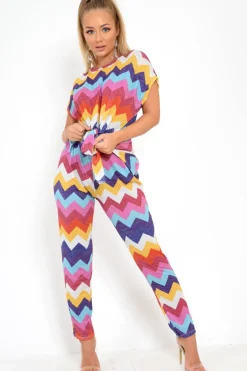 Rebellious Fashion Multi Glitter Tie Top And Wide Leg Trouser Co-Ord - Syenna