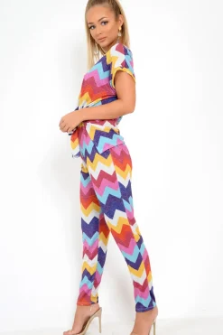 Rebellious Fashion Multi Glitter Tie Top And Wide Leg Trouser Co-Ord - Syenna