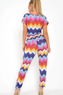 Rebellious Fashion Multi Glitter Tie Top And Wide Leg Trouser Co-Ord - Syenna