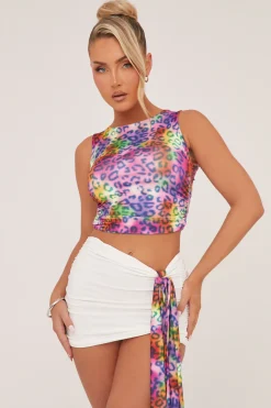 Rebellious Fashion Multi Leopard Print Cropped Top & Mini Skirt Co-ord Set - Poppy