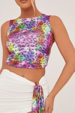 Rebellious Fashion Multi Leopard Print Cropped Top & Mini Skirt Co-ord Set - Poppy