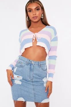 Rebellious Fashion Multi Pastel Colour Tie Front Knit Top - Irah