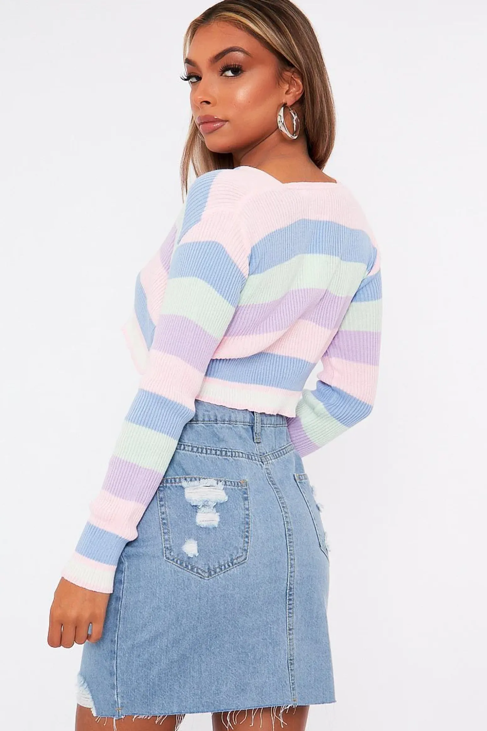 Rebellious Fashion Multi Pastel Colour Tie Front Knit Top - Irah