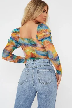 Rebellious Fashion Multi Rainbow Puff Sleeve Bodysuit - Deana