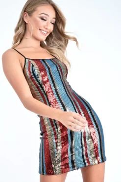 Rebellious Fashion Multi Sequin Stripe Cami Mini Dress - Leona