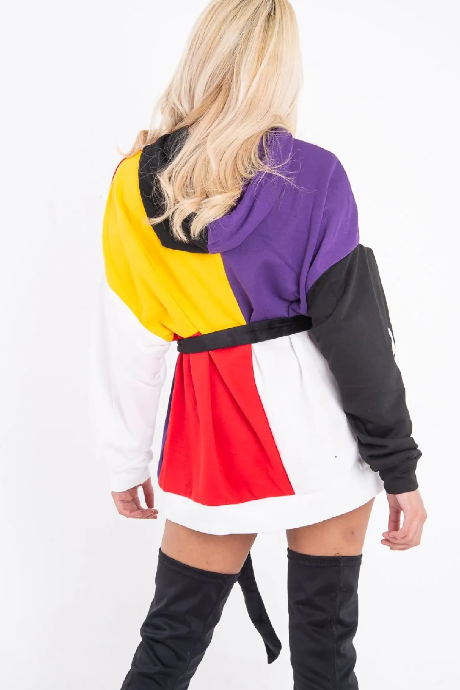 Rebellious Fashion Multi Slogan Print Colour Block Hoodie - Athira
