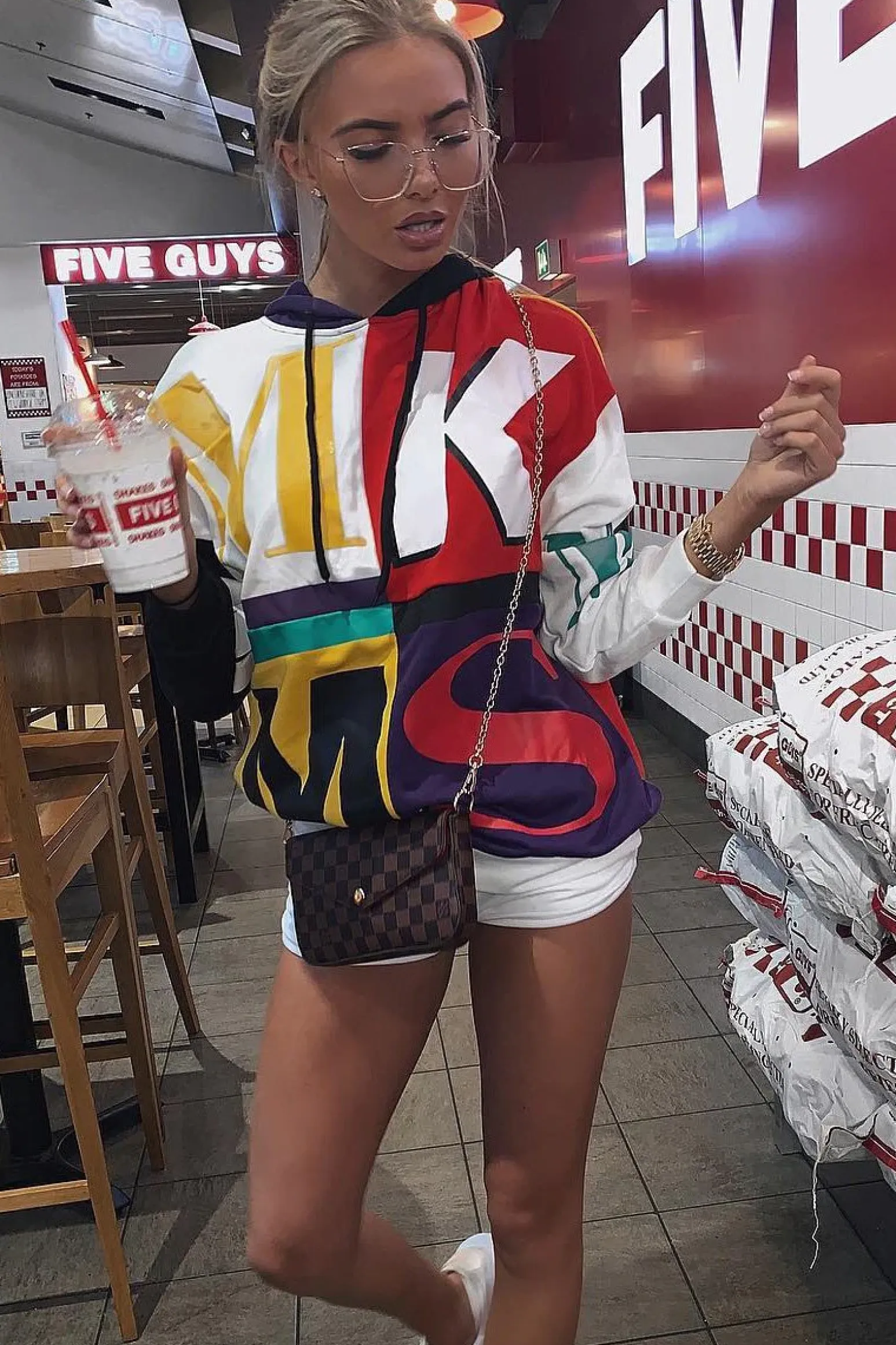 Rebellious Fashion Multi Slogan Print Colour Block Hoodie - Athira