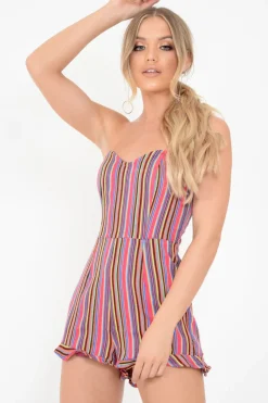 Rebellious Fashion Multi Stripe Bandeau Frill Playsuit - Luciana