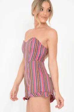 Rebellious Fashion Multi Stripe Bandeau Frill Playsuit - Luciana