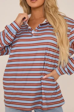 Rebellious Fashion Multi Striped Oversized Long Sleeves Rugby T-shirt - Citra