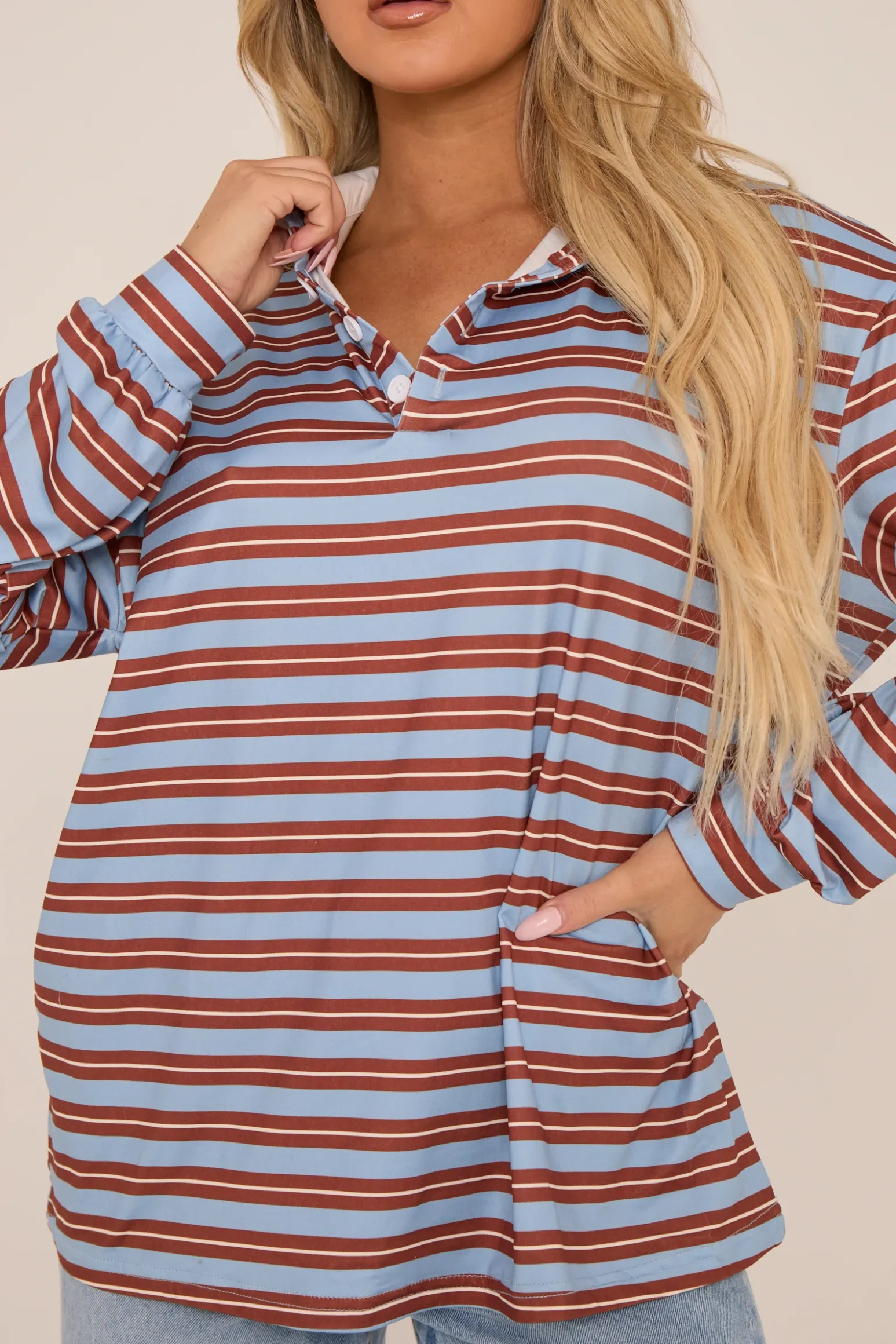 Rebellious Fashion Multi Striped Oversized Long Sleeves Rugby T-shirt - Citra