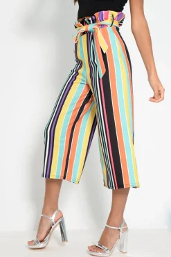 Rebellious Fashion Multi Stripe Paper Bag Tie Waist Culottes - Sada