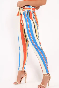 Rebellious Fashion Multi Stripe Paper Bag Waist Trousers - Hadden