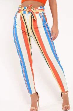 Rebellious Fashion Multi Stripe Paper Bag Waist Trousers - Hadden
